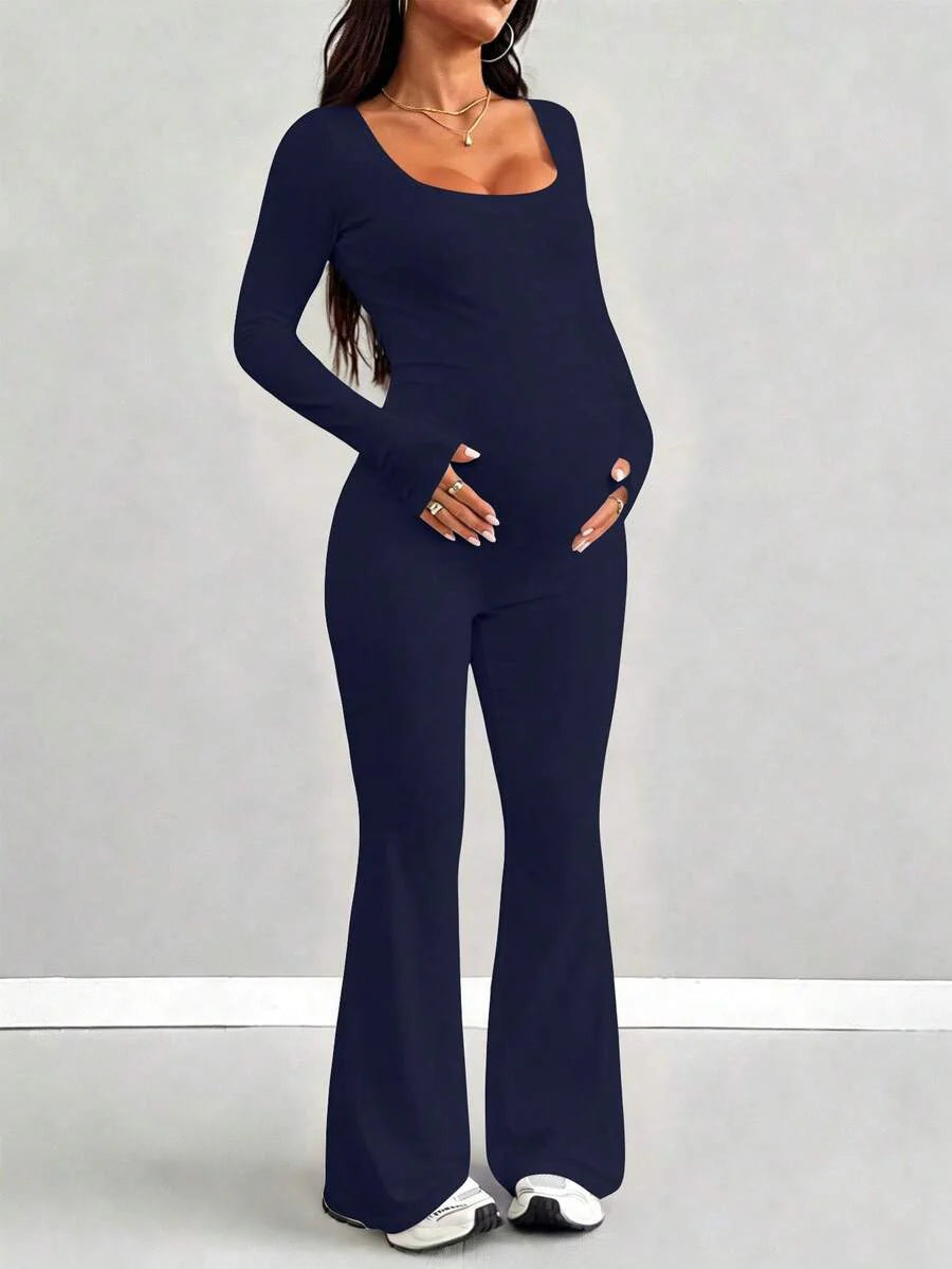 Maternity Long Sleeve Jumpsuit, Tight & Comfortable Casual Outfit