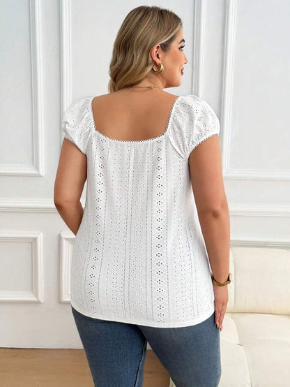 Maternity Plus Size Ruffle Trim Summer Top - Square Neck, Puff Sleeve, Drawstring, Pink