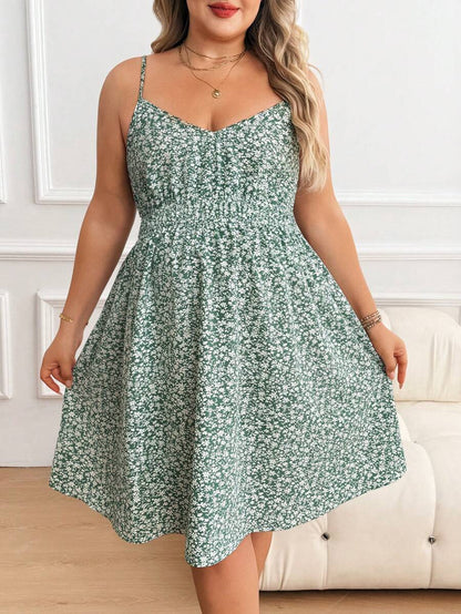 Plus Size Maternity Floral Sundress - Spaghetti Strap, Cold Shoulder, Backless, Short, Green