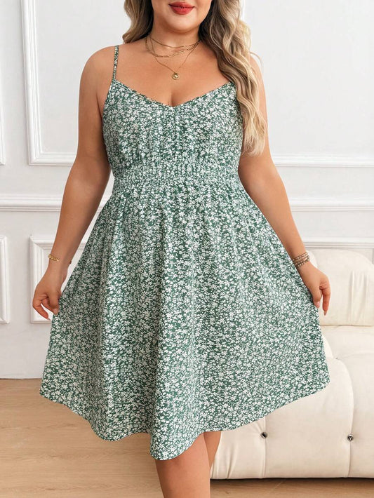 Plus Size Maternity Floral Sundress - Spaghetti Strap, Cold Shoulder, Backless, Short, Green