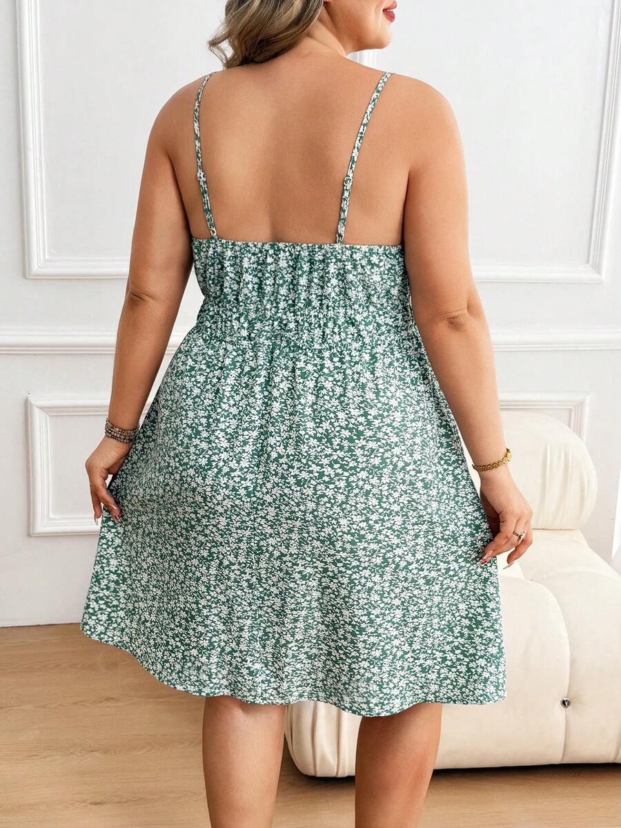 Plus Size Maternity Floral Sundress - Spaghetti Strap, Cold Shoulder, Backless, Short, Green