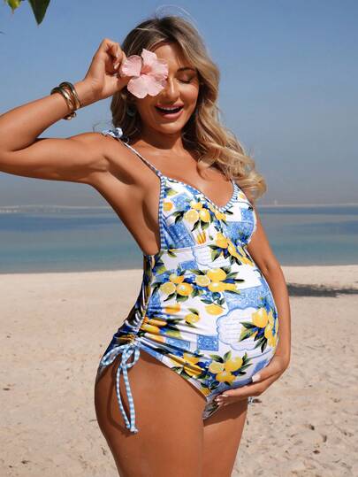 Solid Color Simple Maternity Daily Beachwear One-Piece Swimsuit Bathing Suit For Summer Beach