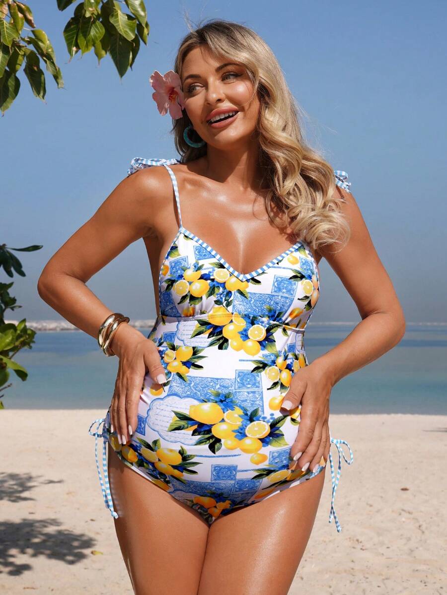 Solid Color Simple Maternity Daily Beachwear One-Piece Swimsuit Bathing Suit For Summer Beach