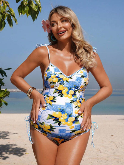 Solid Color Simple Maternity Daily Beachwear One-Piece Swimsuit Bathing Suit For Summer Beach