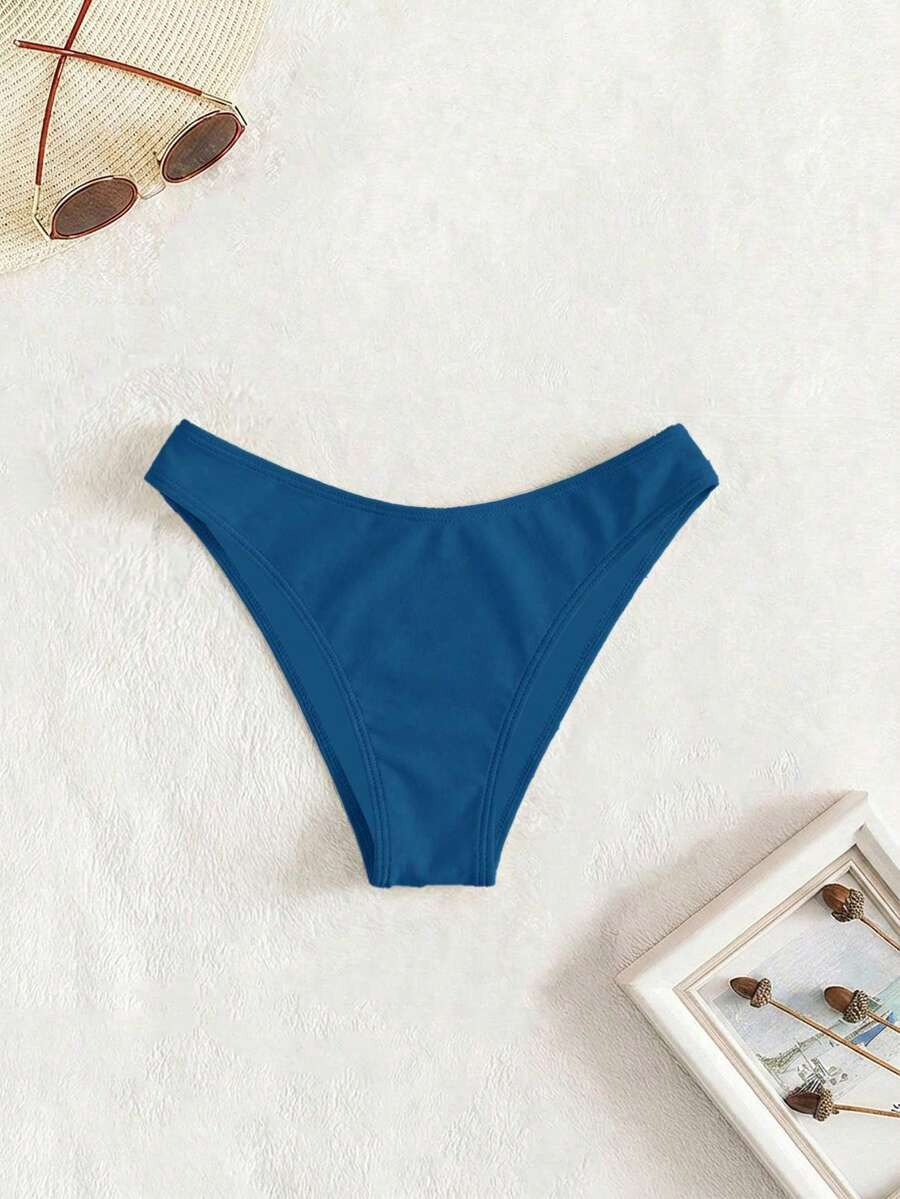 Swim Vcay Summer Beach Plain Ribbed Knit Bikini Bottom