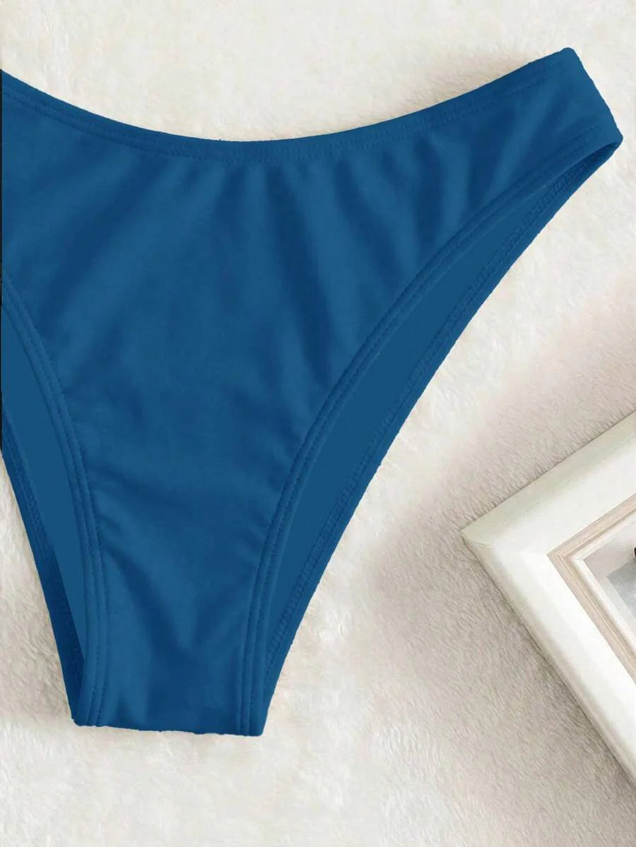 Swim Vcay Summer Beach Plain Ribbed Knit Bikini Bottom