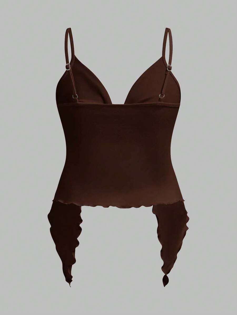 2-Piece Maternity Twist Front Asymmetrical Camisole Set - Elegant Black & White Open Hem Cami Tops with Adjustable Straps