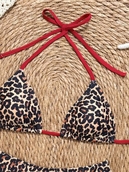 Swim Vcay 2026 Spring/Summer Women's Spaghetti Strap Halter Neck Black Base White Polka Dot Random Print Sweet Cute Side High Cut Bikini Swimwear 2-Piece Set Vacation Bikini Set Pink Bikini Set High Leg Bikini Set Modest Bikini Set Bikini Set