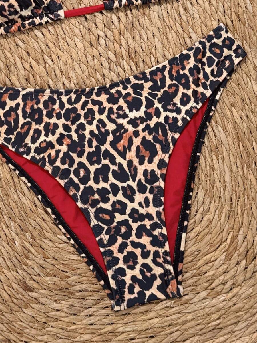 Swim Vcay 2026 Spring/Summer Women's Spaghetti Strap Halter Neck Black Base White Polka Dot Random Print Sweet Cute Side High Cut Bikini Swimwear 2-Piece Set Vacation Bikini Set Pink Bikini Set High Leg Bikini Set Modest Bikini Set Bikini Set