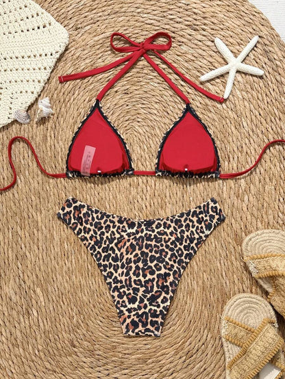 Swim Vcay 2026 Spring/Summer Women's Spaghetti Strap Halter Neck Black Base White Polka Dot Random Print Sweet Cute Side High Cut Bikini Swimwear 2-Piece Set Vacation Bikini Set Pink Bikini Set High Leg Bikini Set Modest Bikini Set Bikini Set