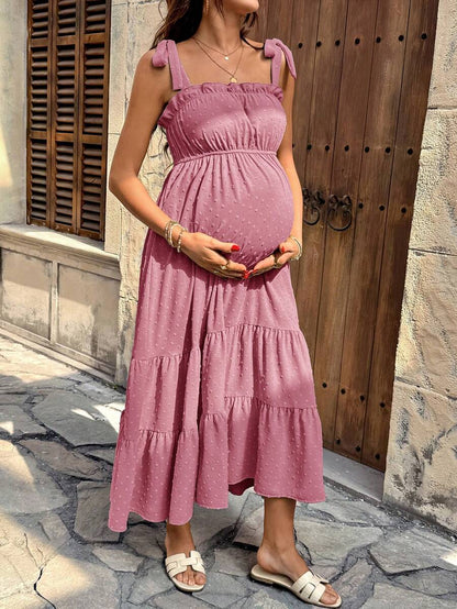 Pregnant Women's Jacquard Pleated Knotted Shoulder Casual Party Outing Camisole Dress