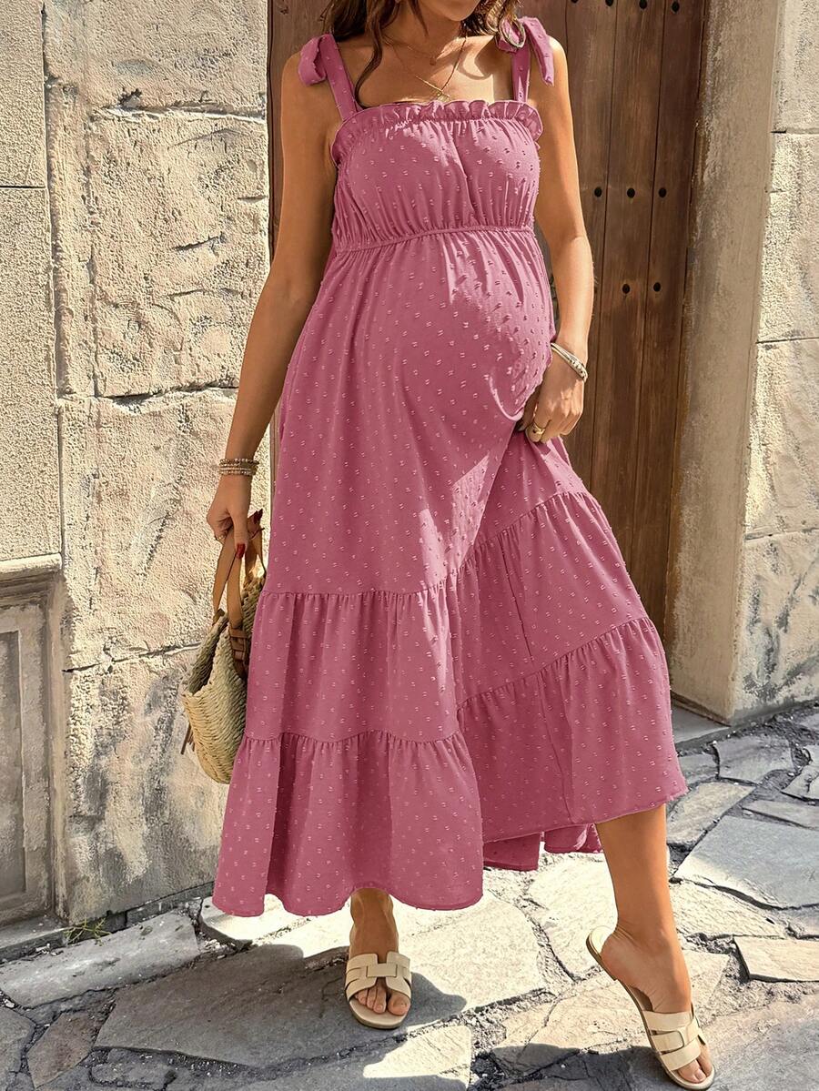 Pregnant Women's Jacquard Pleated Knotted Shoulder Casual Party Outing Camisole Dress