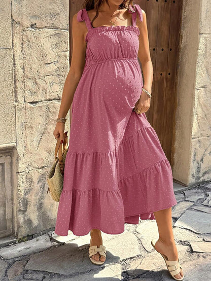 Pregnant Women's Jacquard Pleated Knotted Shoulder Casual Party Outing Camisole Dress