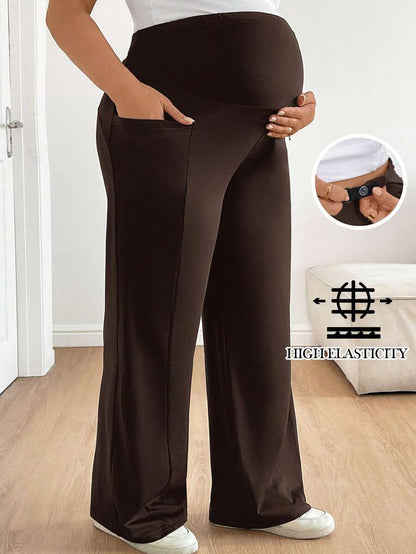 Plus Size Maternity Wide Leg Pants - Adjustable Ultra High Waist, Army Green