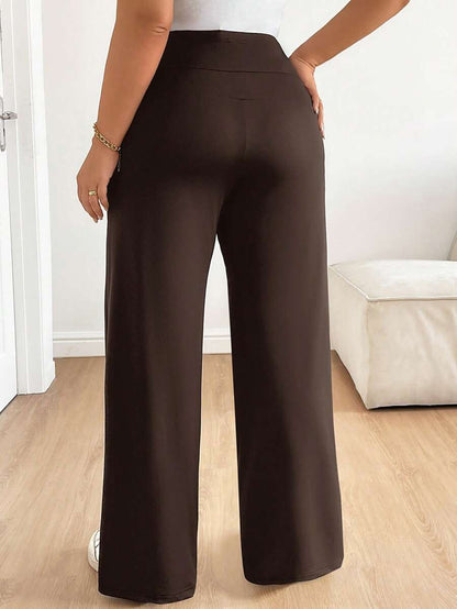 Plus Size Maternity Wide Leg Pants - Adjustable Ultra High Waist, Army Green