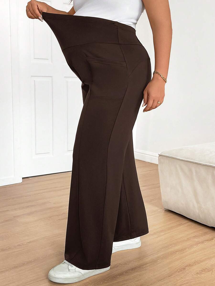 Plus Size Maternity Wide Leg Pants - Adjustable Ultra High Waist, Army Green