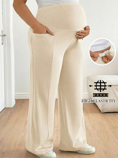Plus Size Maternity Wide Leg Pants - Adjustable Ultra High Waist, Army Green