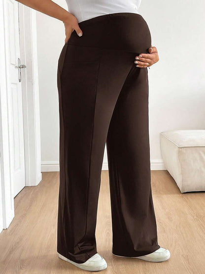 Plus Size Maternity Wide Leg Pants - Adjustable Ultra High Waist, Army Green