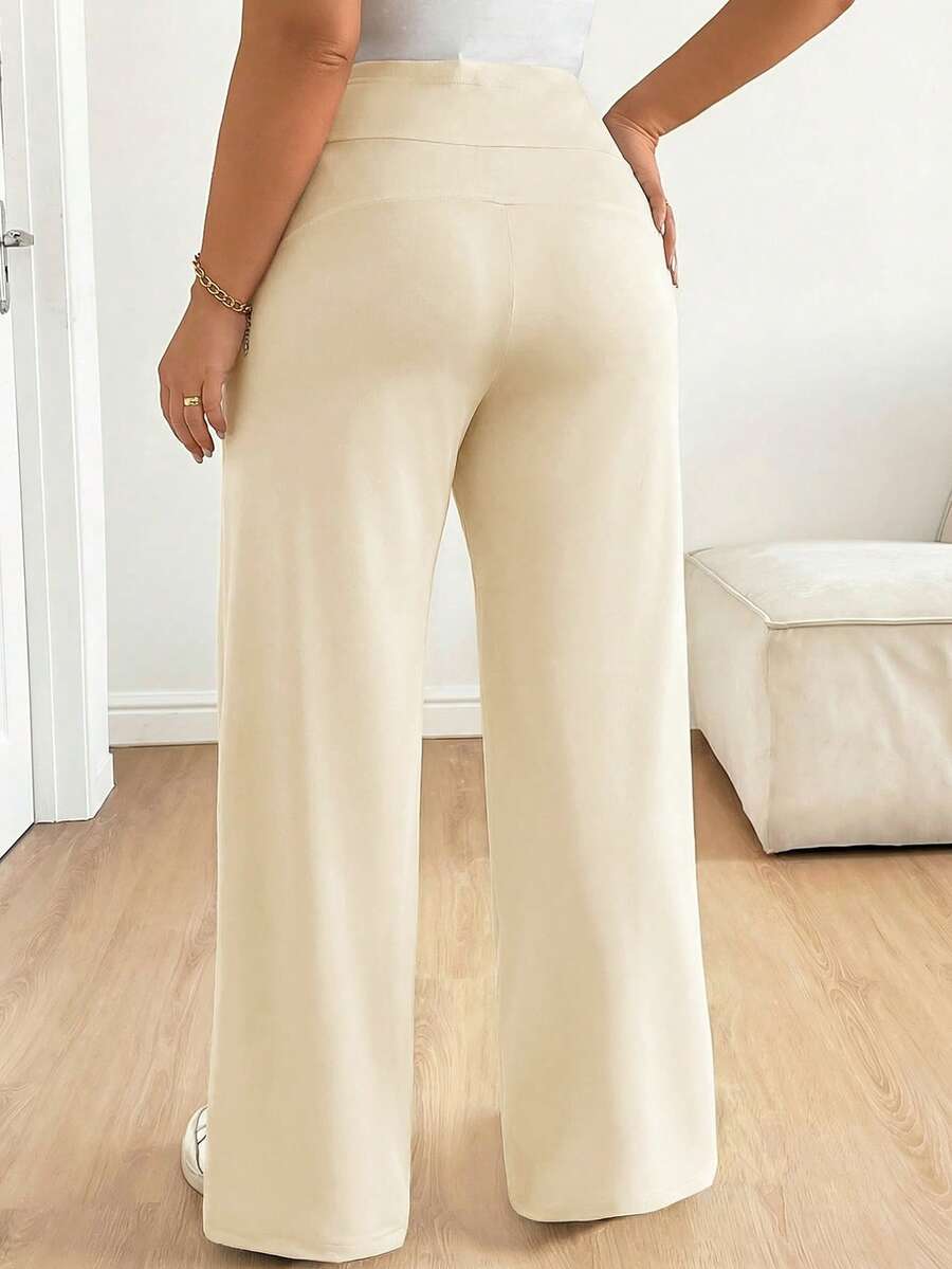 Plus Size Maternity Wide Leg Pants - Adjustable Ultra High Waist, Army Green
