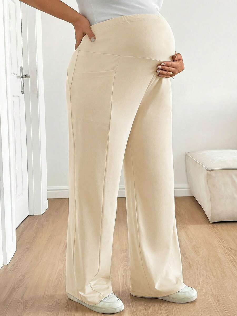 Plus Size Maternity Wide Leg Pants - Adjustable Ultra High Waist, Army Green