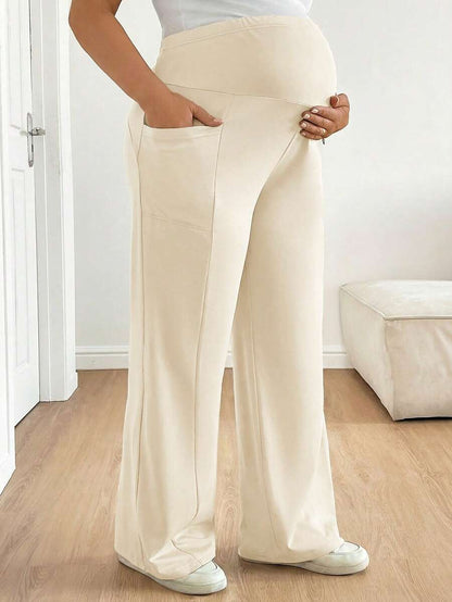 Plus Size Maternity Wide Leg Pants - Adjustable Ultra High Waist, Army Green