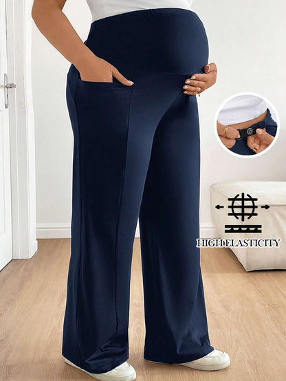 Plus Size Maternity Wide Leg Pants - Adjustable Ultra High Waist, Army Green