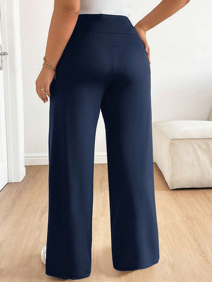 Plus Size Maternity Wide Leg Pants - Adjustable Ultra High Waist, Army Green