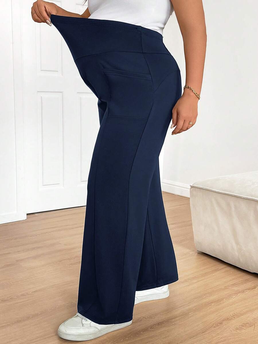 Plus Size Maternity Wide Leg Pants - Adjustable Ultra High Waist, Army Green