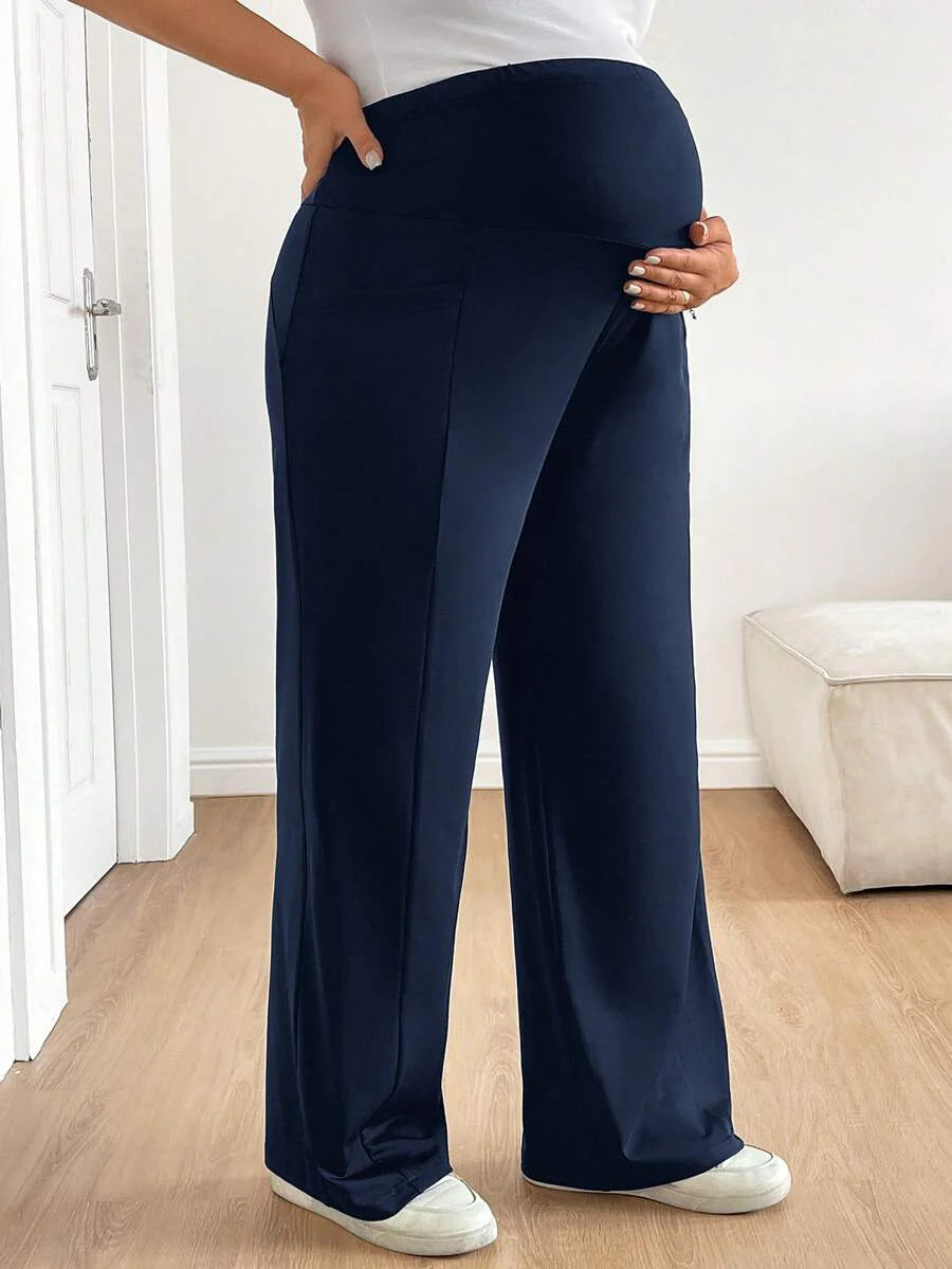 Plus Size Maternity Wide Leg Pants - Adjustable Ultra High Waist, Army Green