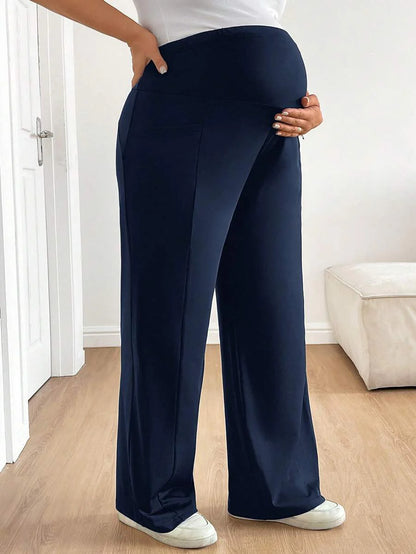 Plus Size Maternity Wide Leg Pants - Adjustable Ultra High Waist, Army Green