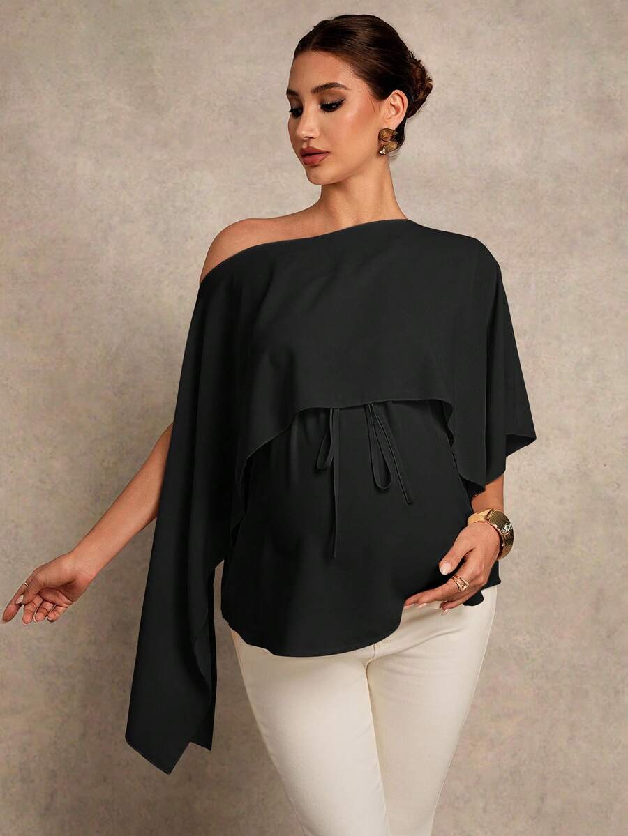 Maternity Shirt - Asymmetrical Neck Twist 2 In 1 Elegant, Apricot