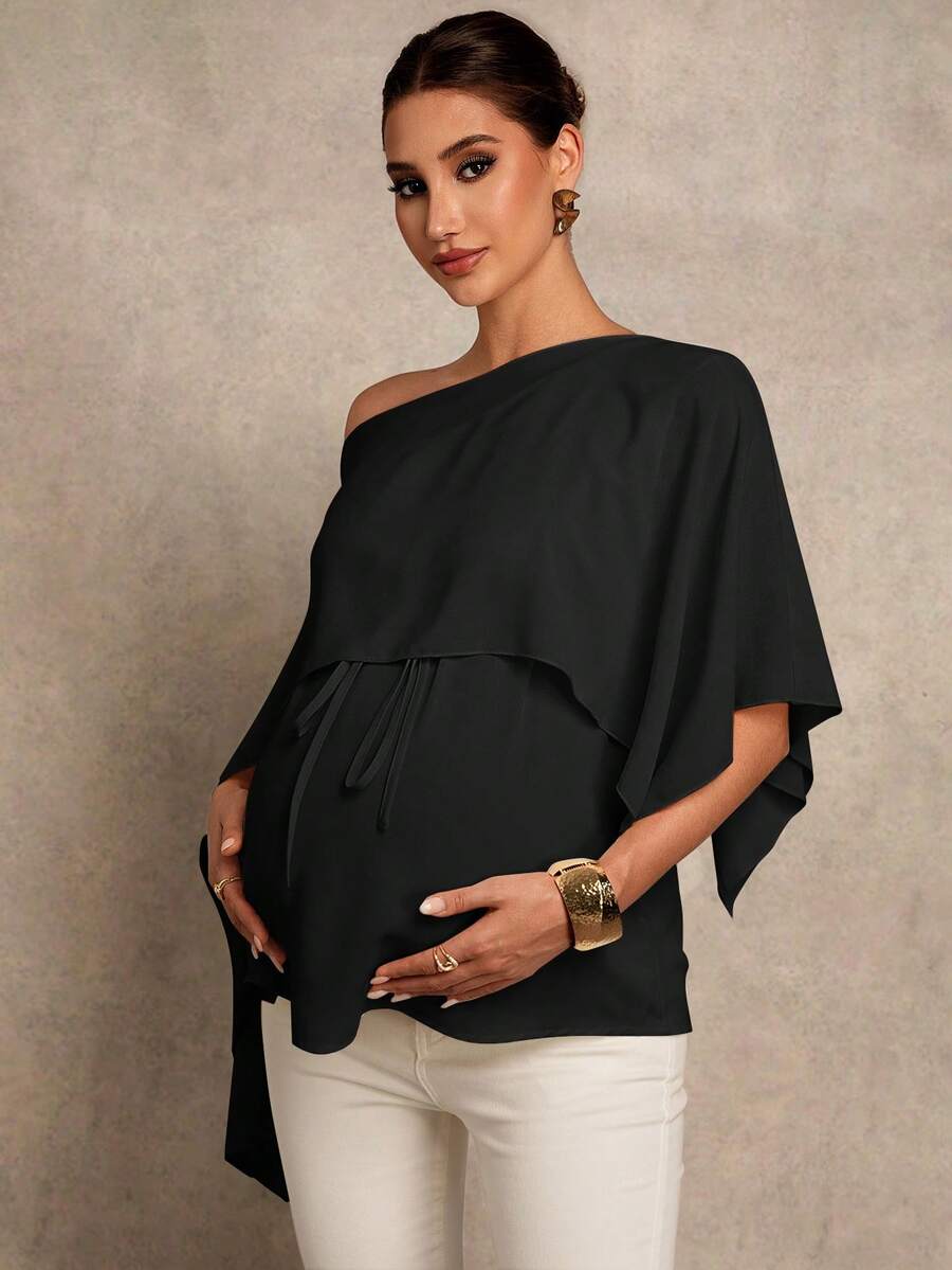 Maternity Shirt - Asymmetrical Neck Twist 2 In 1 Elegant, Apricot