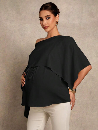 Maternity Shirt - Asymmetrical Neck Twist 2 In 1 Elegant, Apricot
