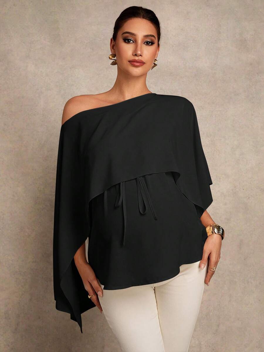 Maternity Shirt - Asymmetrical Neck Twist 2 In 1 Elegant, Apricot
