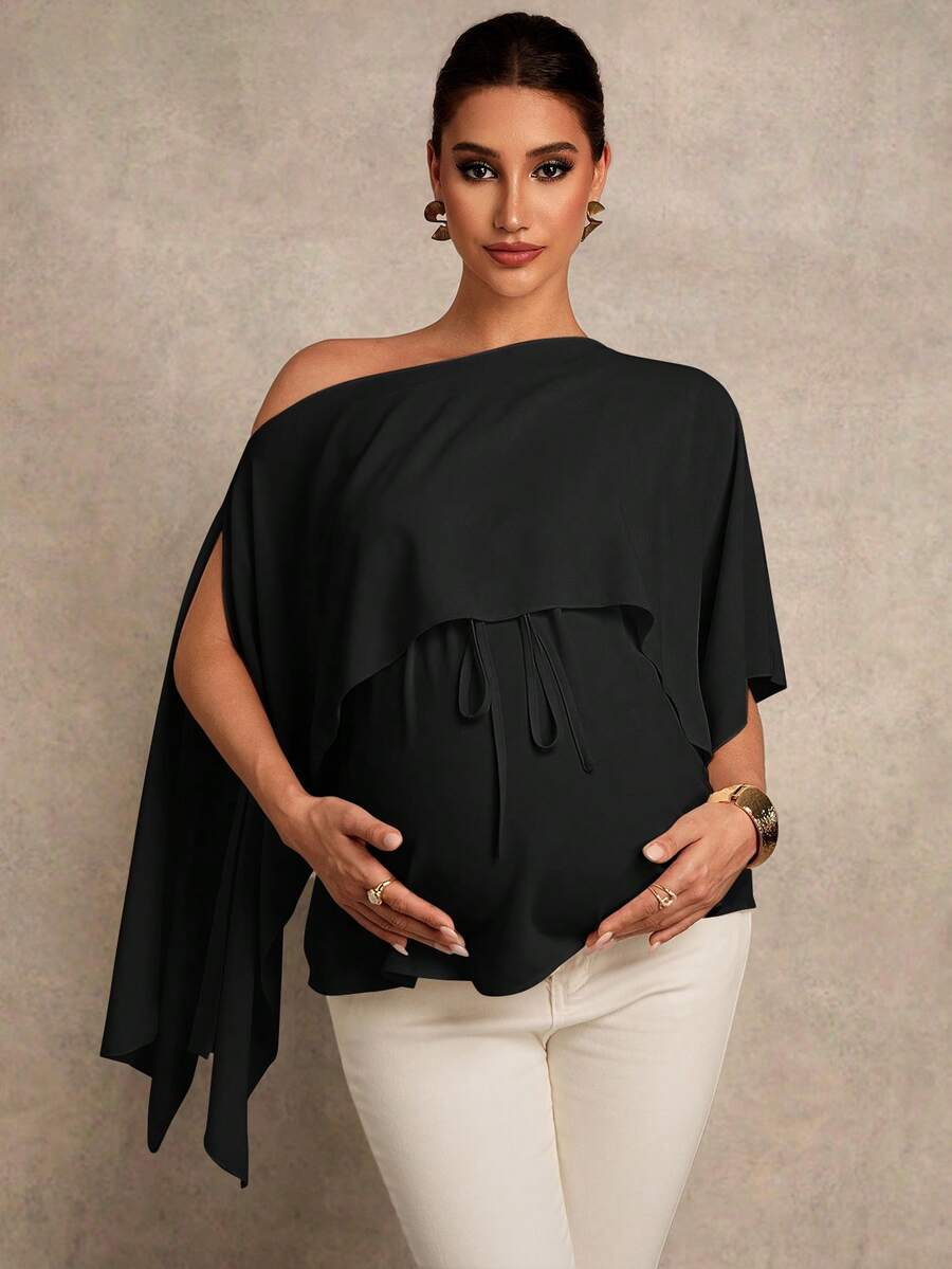Maternity Shirt - Asymmetrical Neck Twist 2 In 1 Elegant, Apricot