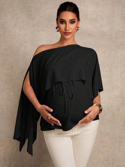 Maternity Shirt - Asymmetrical Neck Twist 2 In 1 Elegant, Apricot