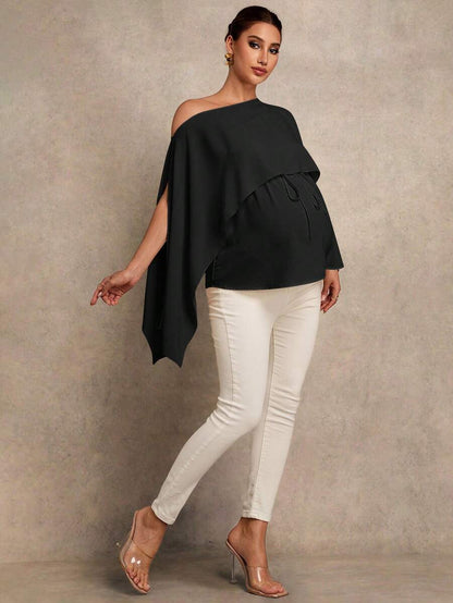 Maternity Shirt - Asymmetrical Neck Twist 2 In 1 Elegant, Apricot