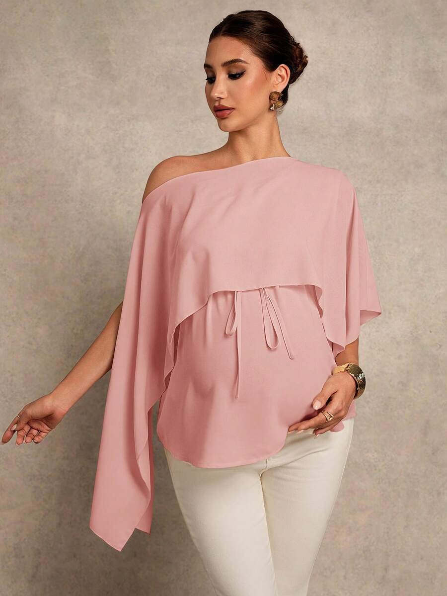Maternity Shirt - Asymmetrical Neck Twist 2 In 1 Elegant, Apricot