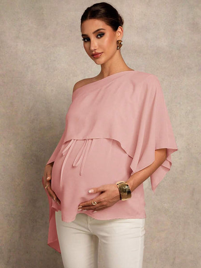 Maternity Shirt - Asymmetrical Neck Twist 2 In 1 Elegant, Apricot