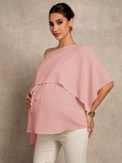 Maternity Shirt - Asymmetrical Neck Twist 2 In 1 Elegant, Apricot