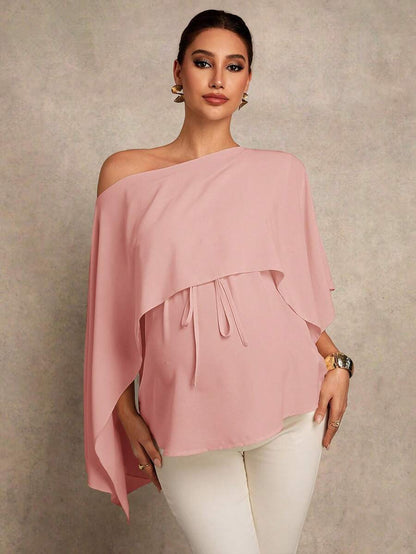 Maternity Shirt - Asymmetrical Neck Twist 2 In 1 Elegant, Apricot