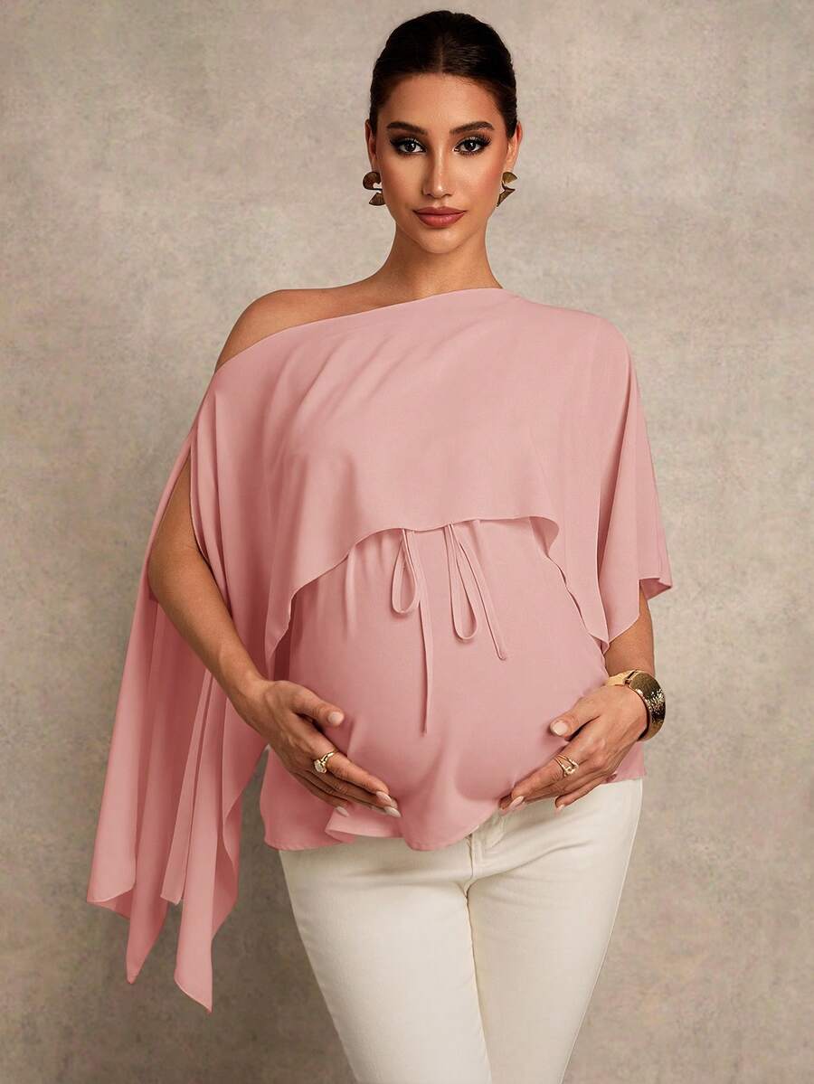 Maternity Shirt - Asymmetrical Neck Twist 2 In 1 Elegant, Apricot