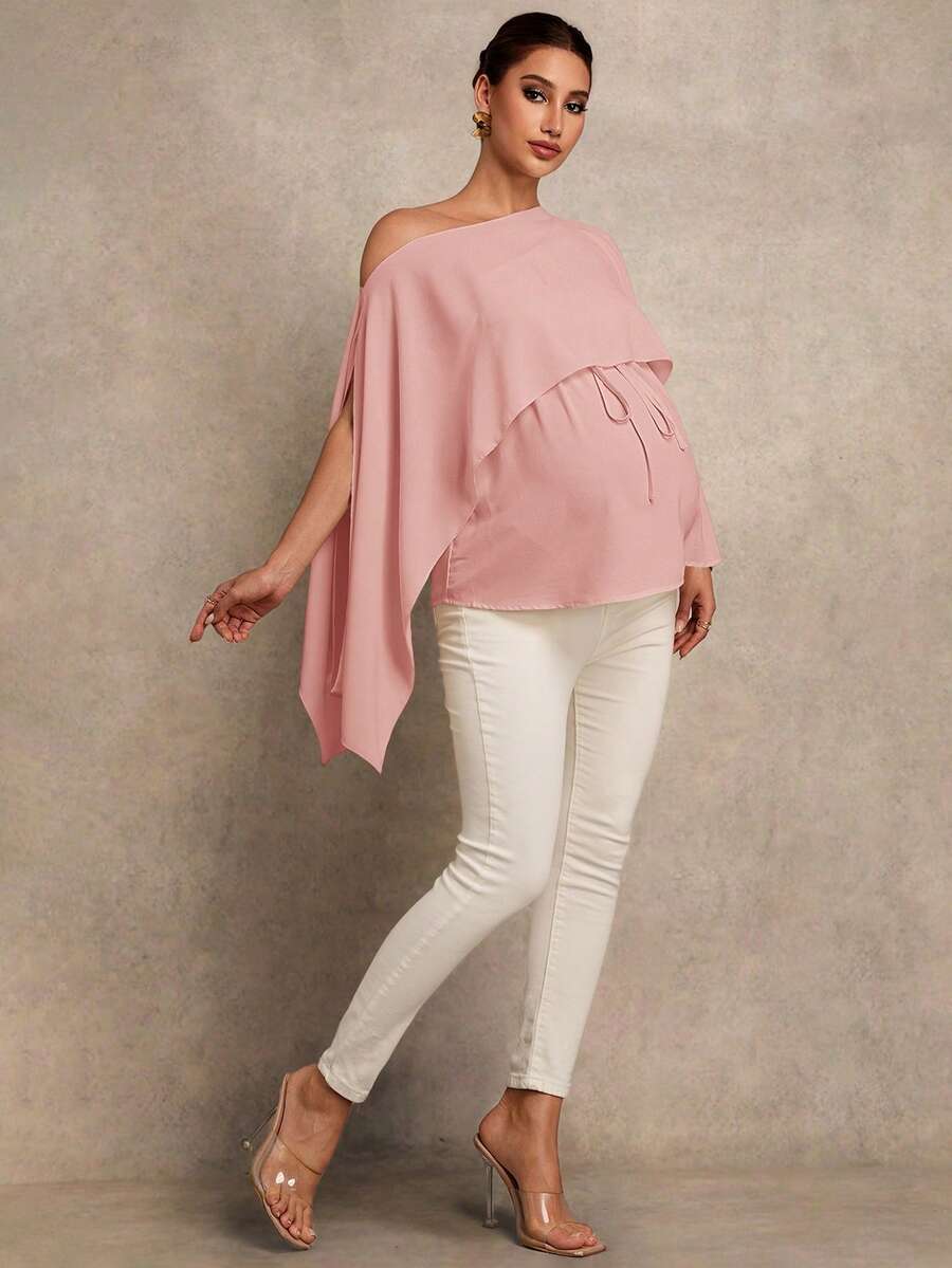 Maternity Shirt - Asymmetrical Neck Twist 2 In 1 Elegant, Apricot