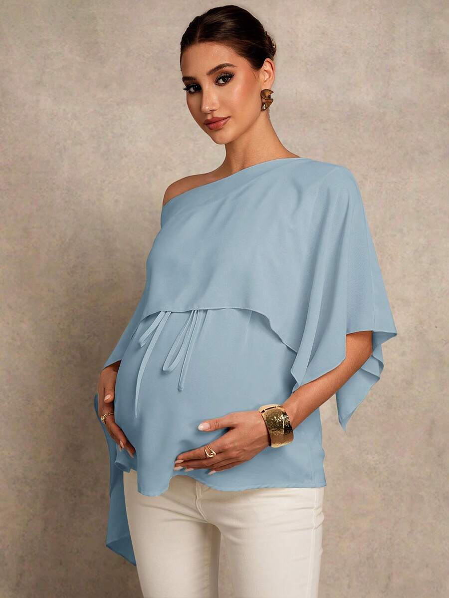 Maternity Shirt - Asymmetrical Neck Twist 2 In 1 Elegant, Apricot