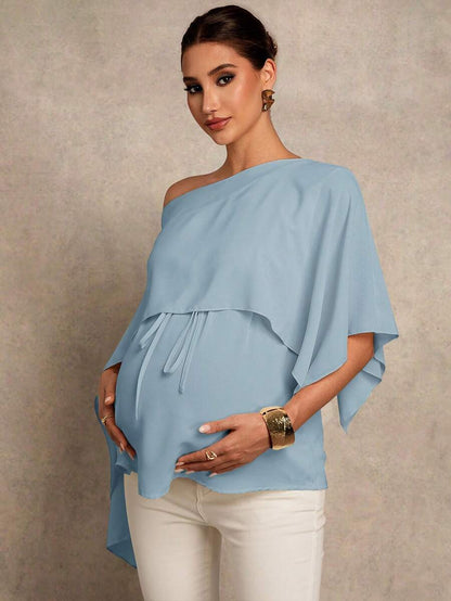 Maternity Shirt - Asymmetrical Neck Twist 2 In 1 Elegant, Apricot