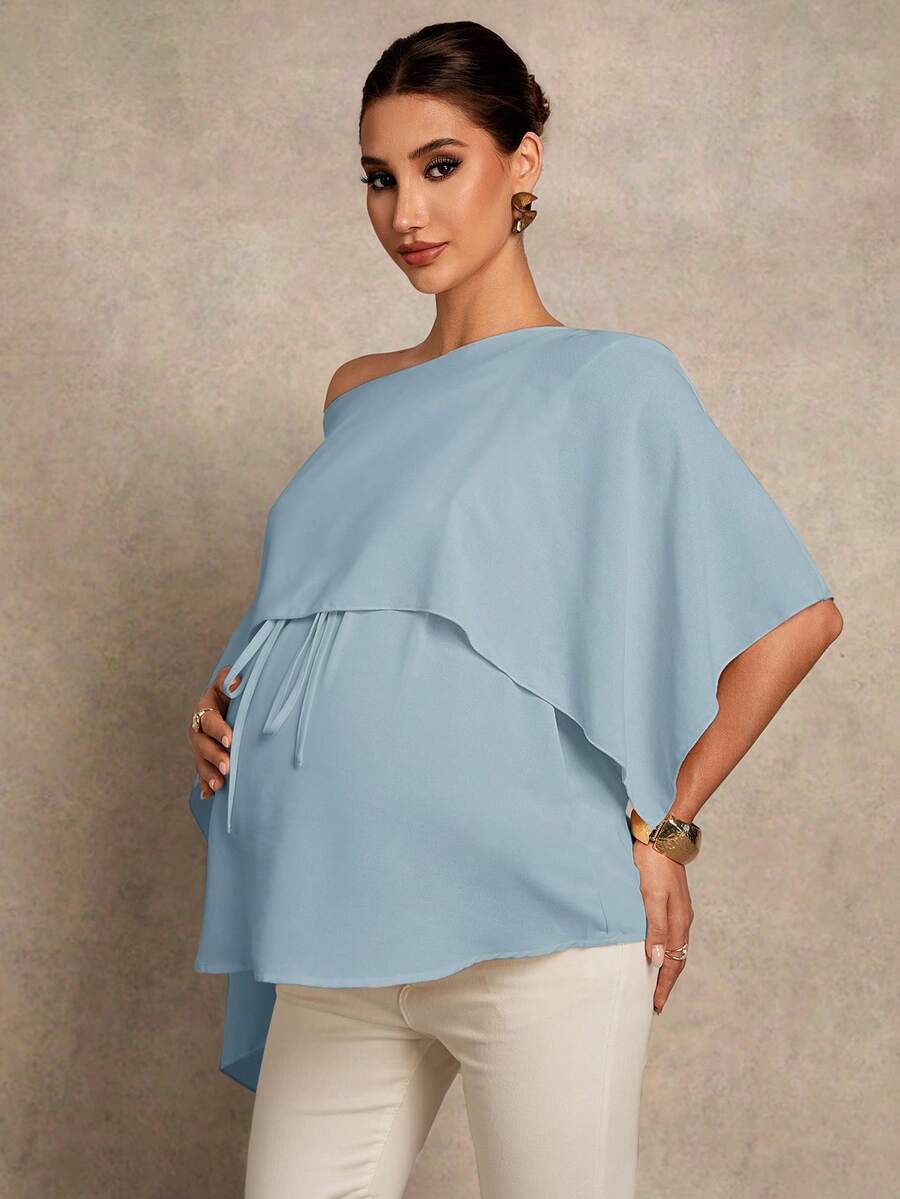 Maternity Shirt - Asymmetrical Neck Twist 2 In 1 Elegant, Apricot