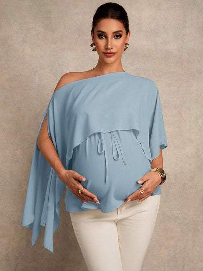 Maternity Shirt - Asymmetrical Neck Twist 2 In 1 Elegant, Apricot