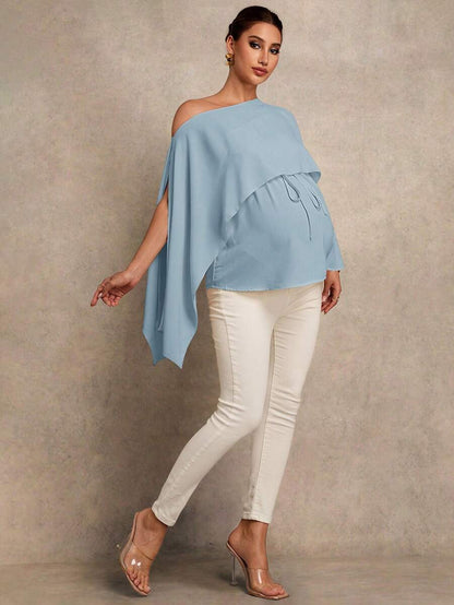 Maternity Shirt - Asymmetrical Neck Twist 2 In 1 Elegant, Apricot