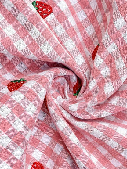 Blue and White Strawberry Plaid Maternity Pants - Boho Ultra High Waist Straight Leg Trousers - Loose Fit Spring Fall Maternity Bottoms