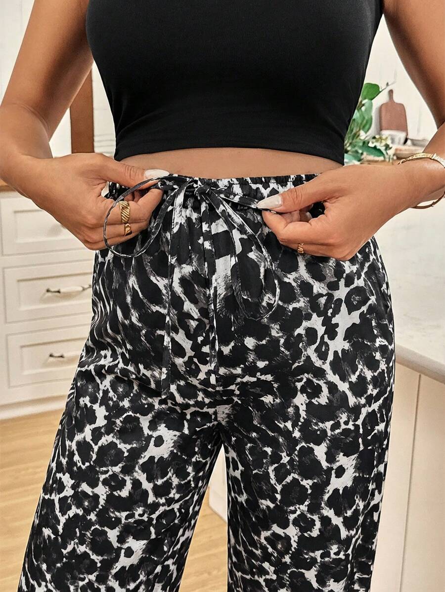 Apricot Allover Print Maternity Straight Leg Pants with Pockets and Ultra High Elastic Waist Loose Fit Casual Long Trousers